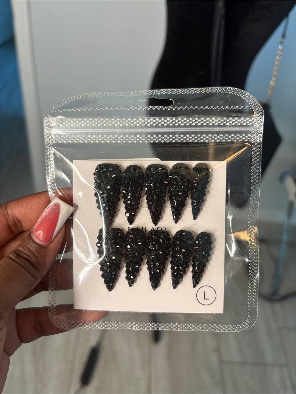 Black Crystal Cone Press-On Nails - Women Accessories